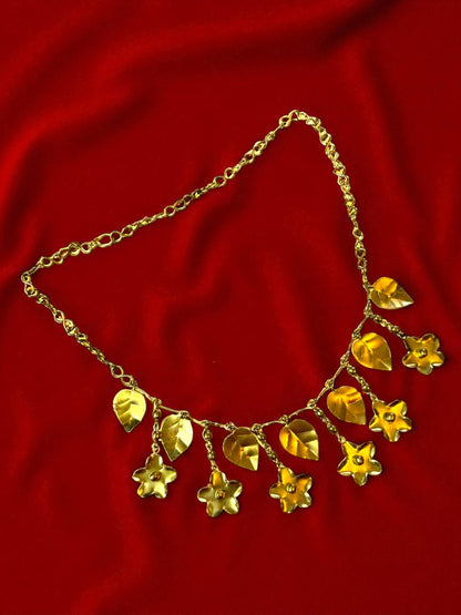Phool Patti Brass Statement Necklace Set (Necklace + Earrings)