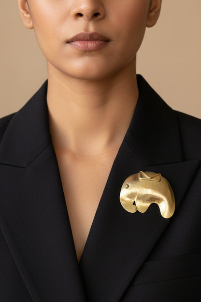 Baby Elephant Brass Brooch