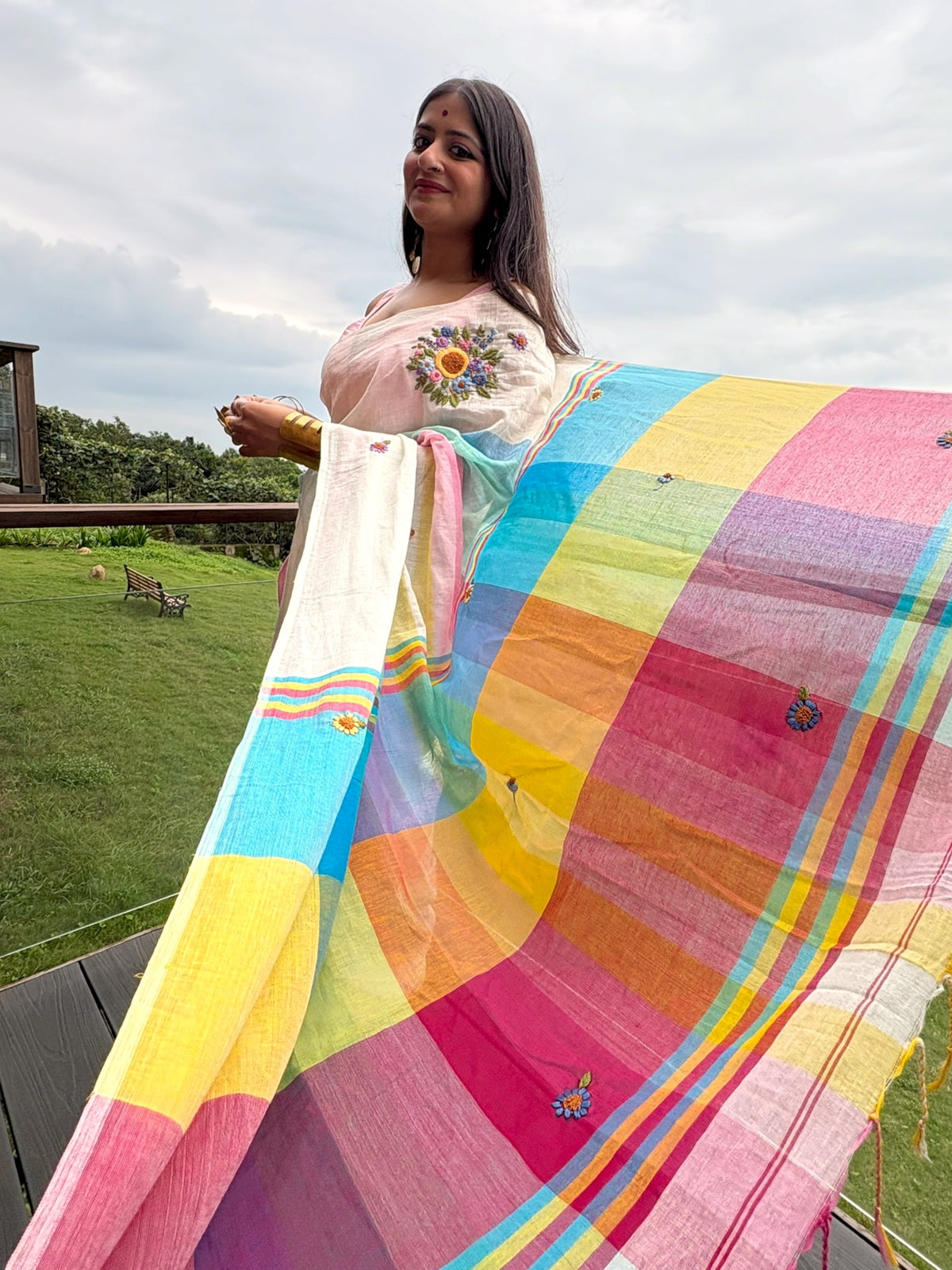 Rangini Hand-Embroidered Cotton Saree