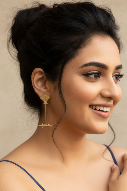 Kai Po Che Premium Sculptural Brass Dangler Earrings