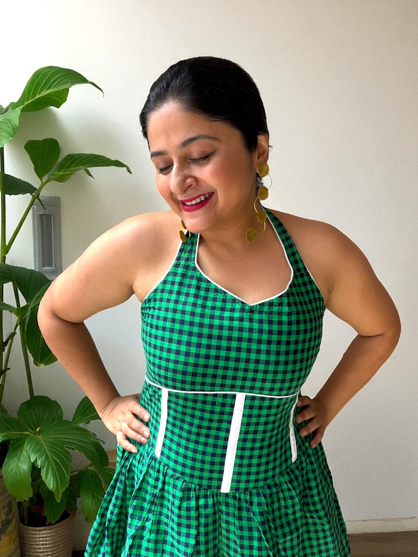 Dora Halter-Neck Tiered Flared Gamchha Cotton Dress