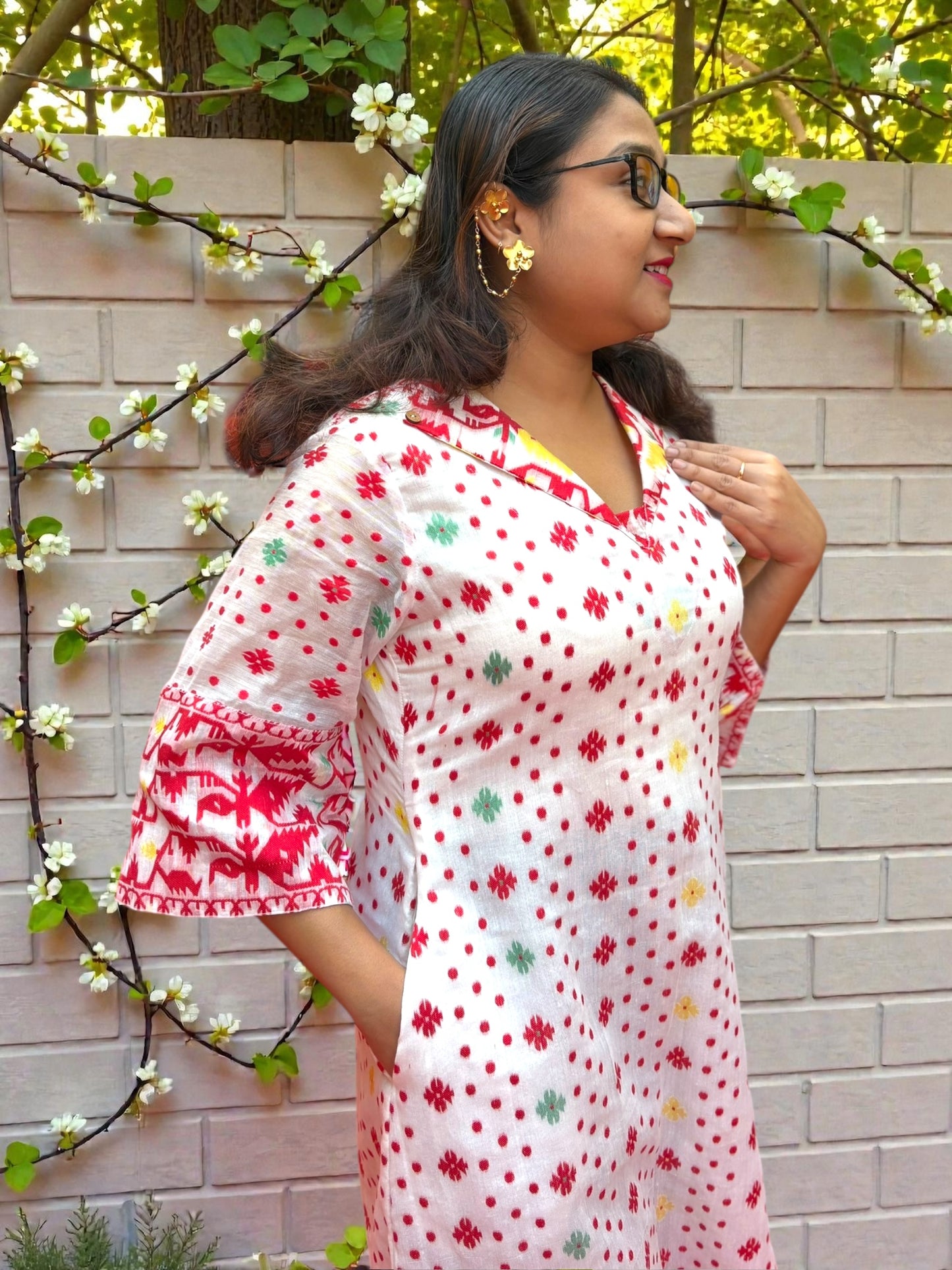 Jinia Jamdani Cotton Collared Dress