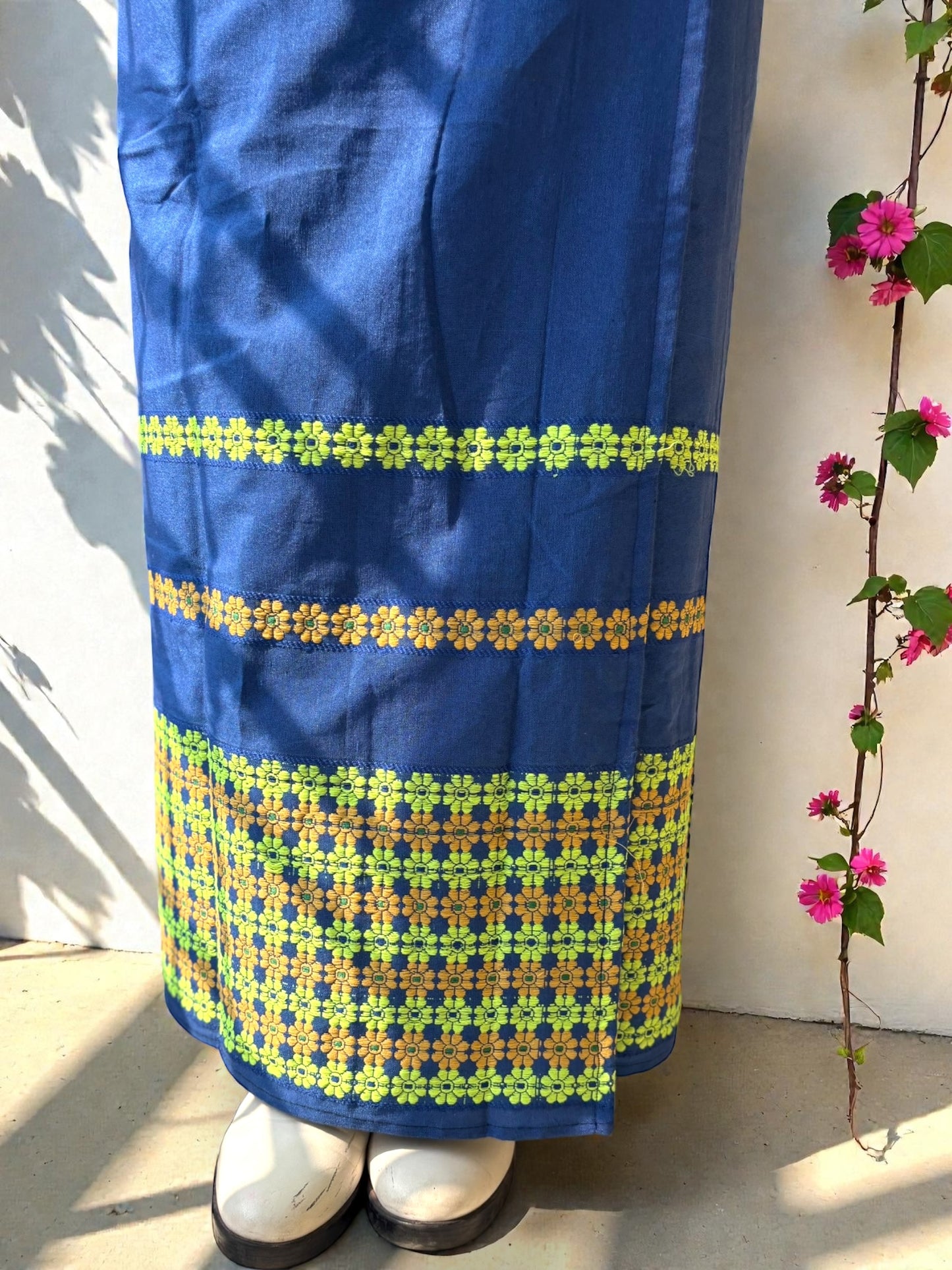Naobi Assamese Cotton Wrap Skirt - Blue