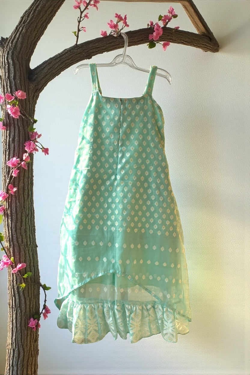 Jasmine Jamdani Cotton Layered Dress - Blue