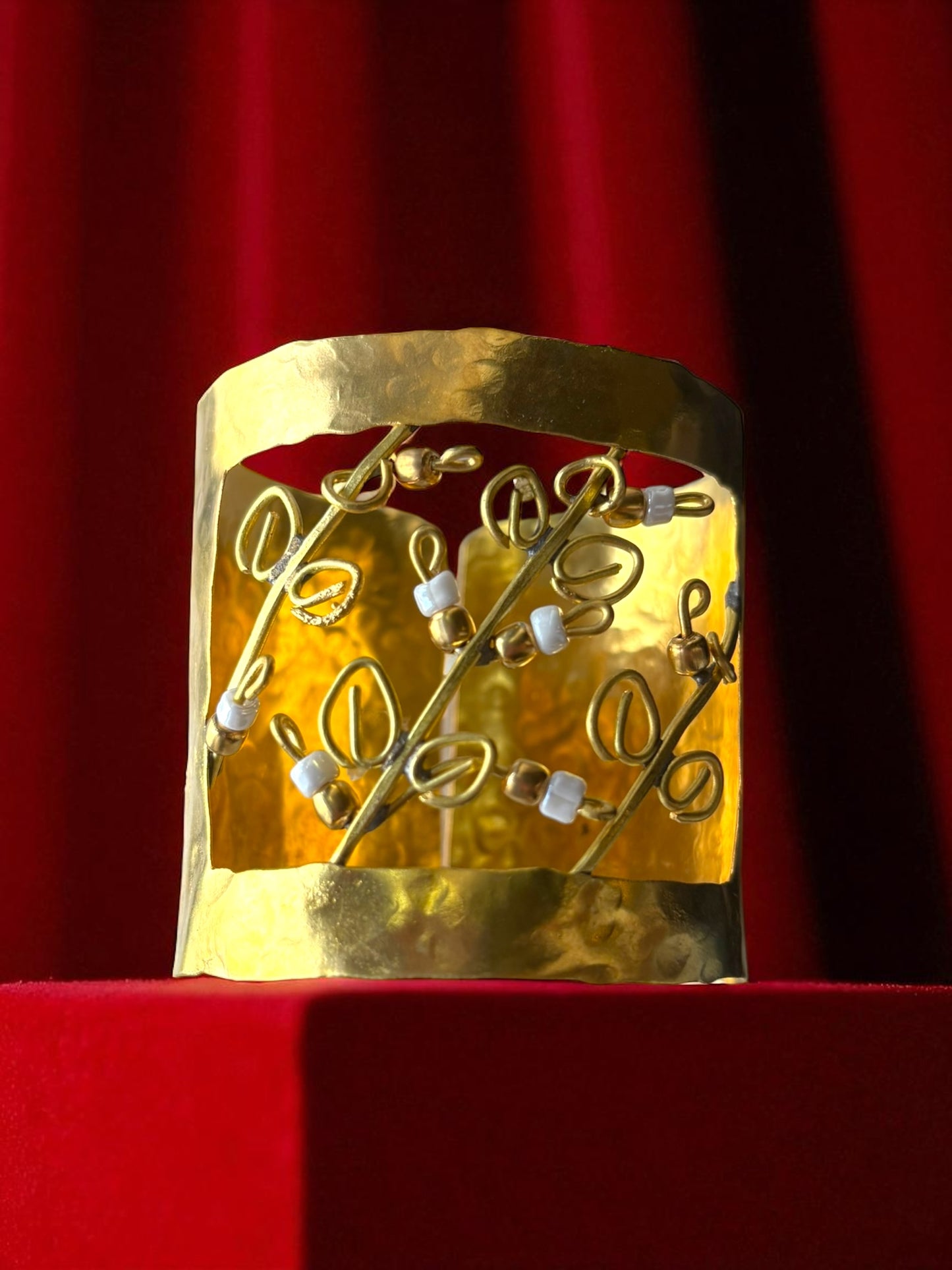 Flower Garden Brass Cuff Bracelet