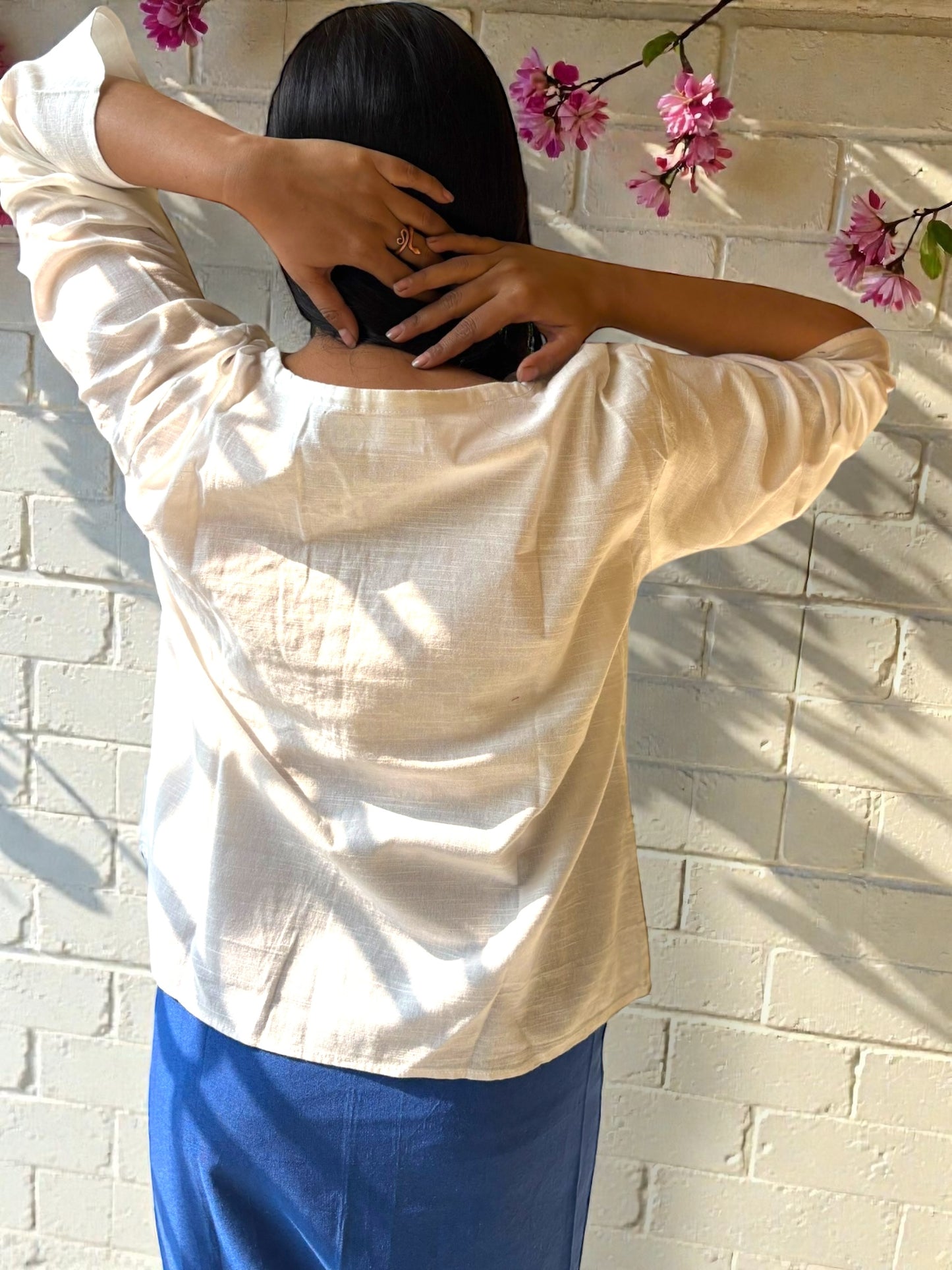 Candycrush Full Sleeved Embroidered Cotton Top - Yellow Peach