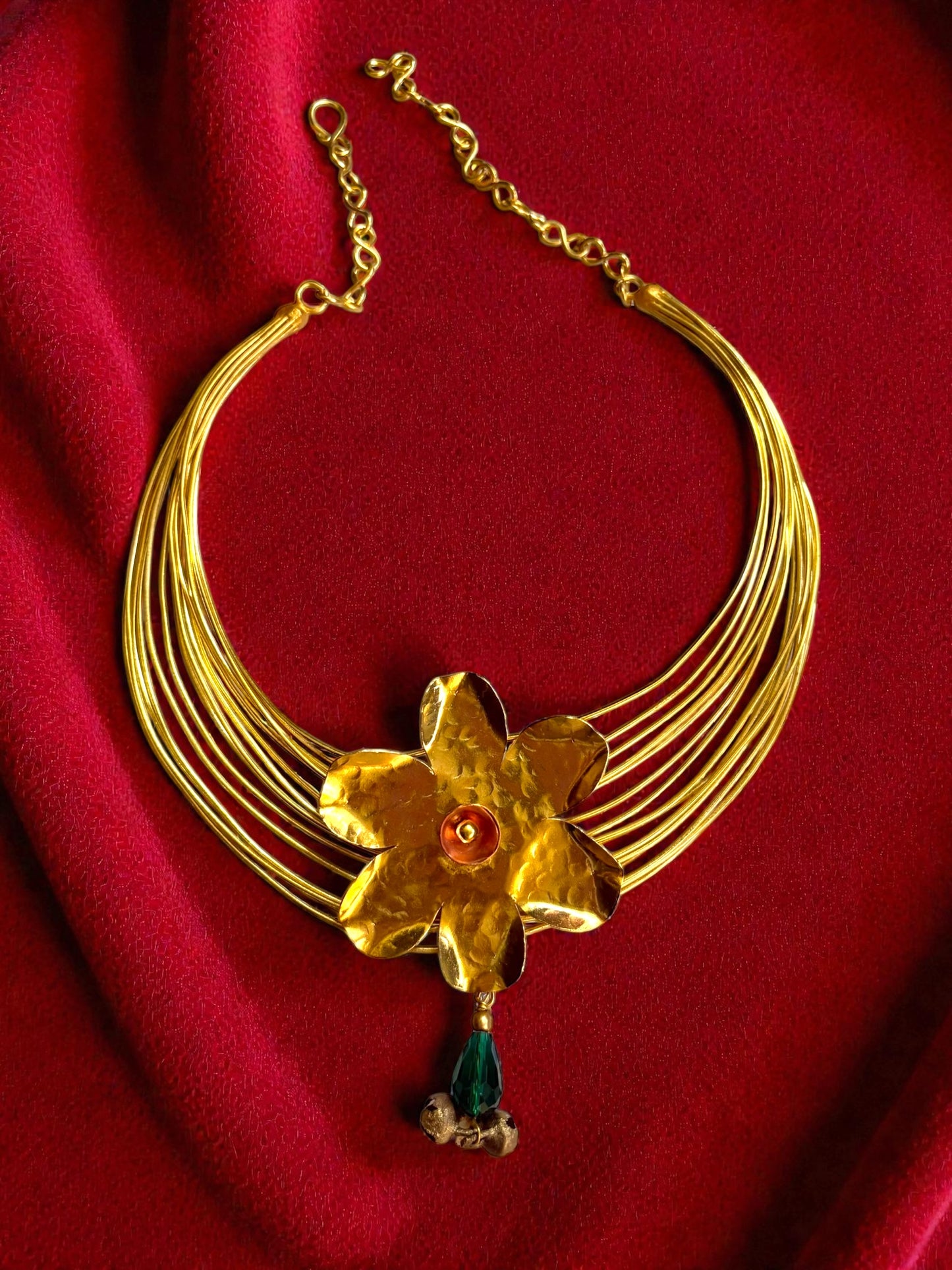 Floriana Brass and Crystal Statement Necklace