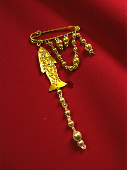 Fishy Beads Brass Brooch