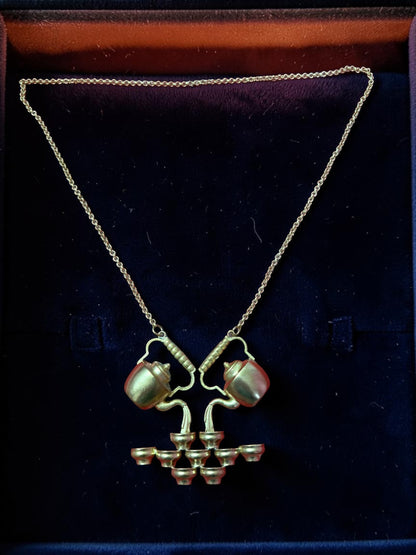 High Tea Premium Sculptural Brass Necklace Jewelry Set (Necklace, Earrings)