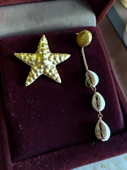 Starfish Corrie Asymmetric Brass Dangler Earrings