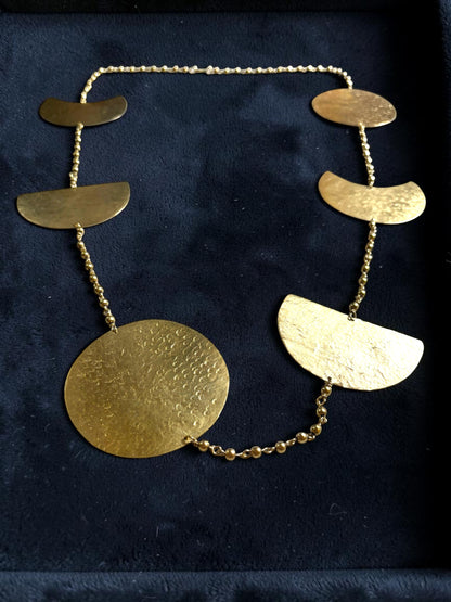 Phases of the Moon Brass Statement Necklace Jewelry Set (Necklace, Earrings)