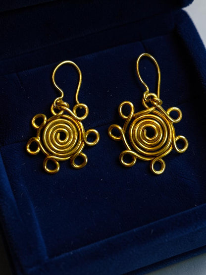 Spiral Flower Brass Dangler Earrings