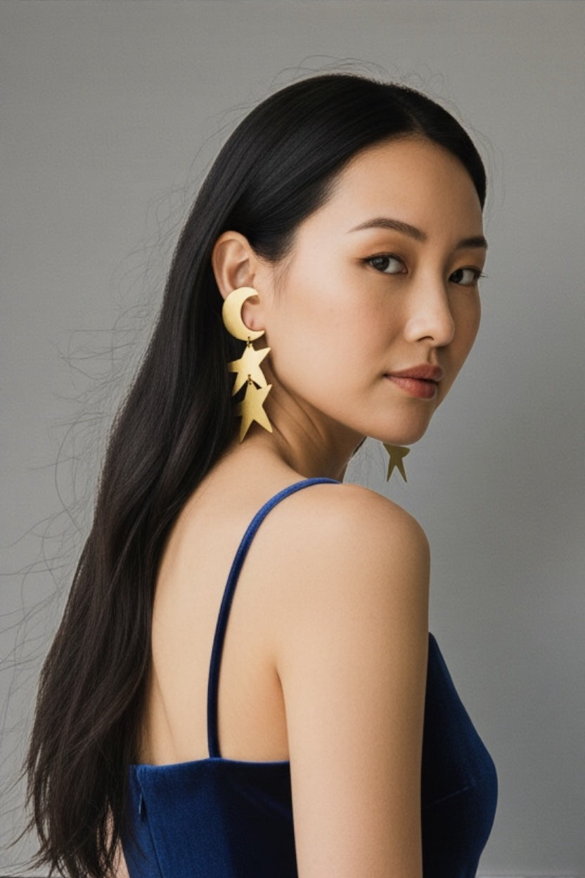 Starry Night Sky Brass Dangler Earrings