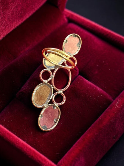 Abstract Circles Brass Dangler Earrings Jewelry Set (Earrings, Bracelet, Ring)