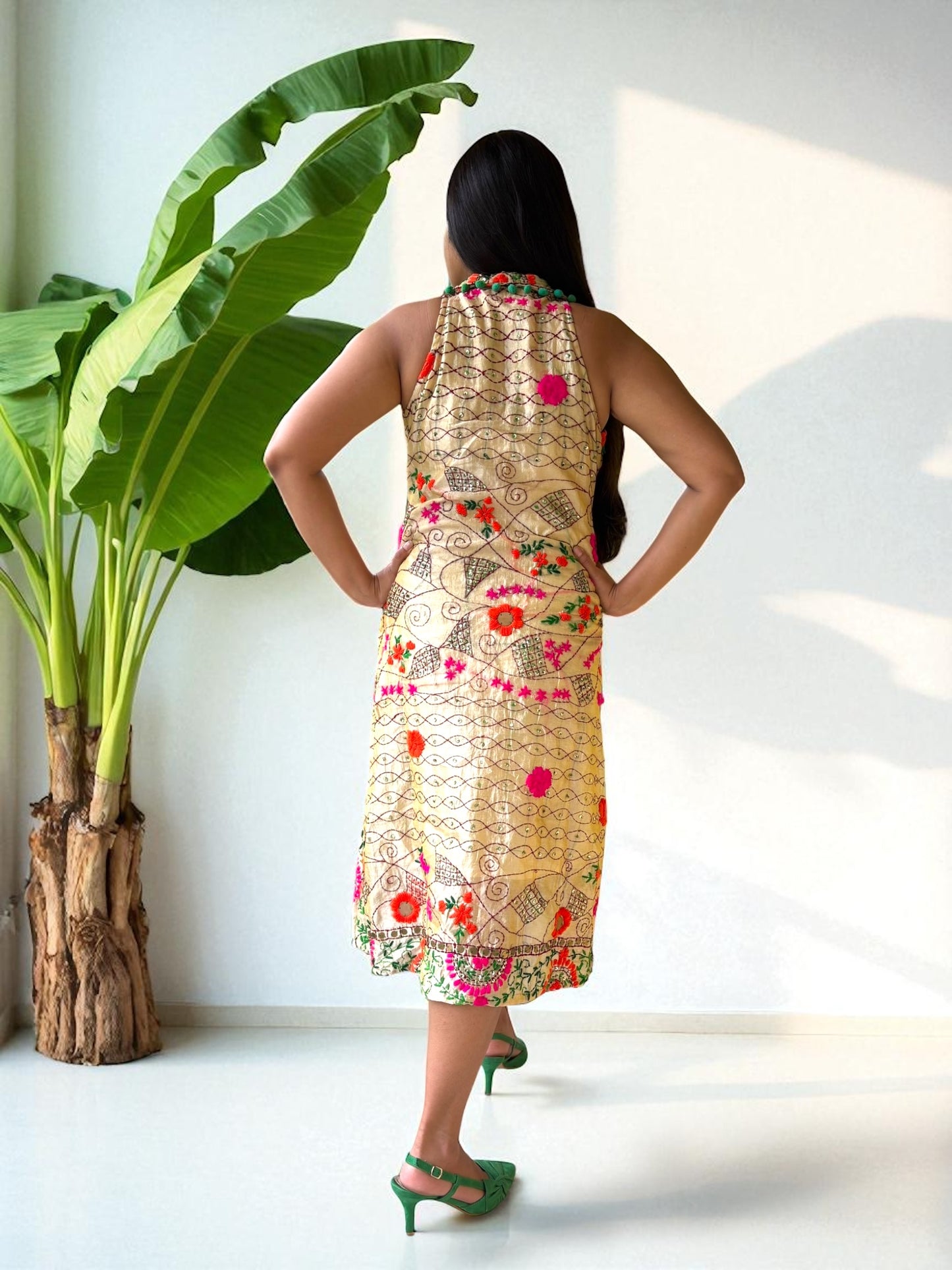 Banjara Babe Phulkari Embroidery Sleeveless Jacket Dress