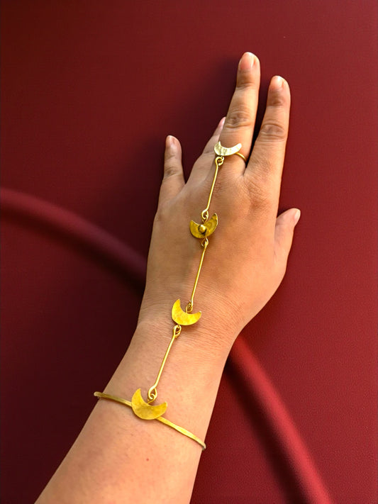 Minimalist  Moon Chandni Brass Hand Harness Bracelet