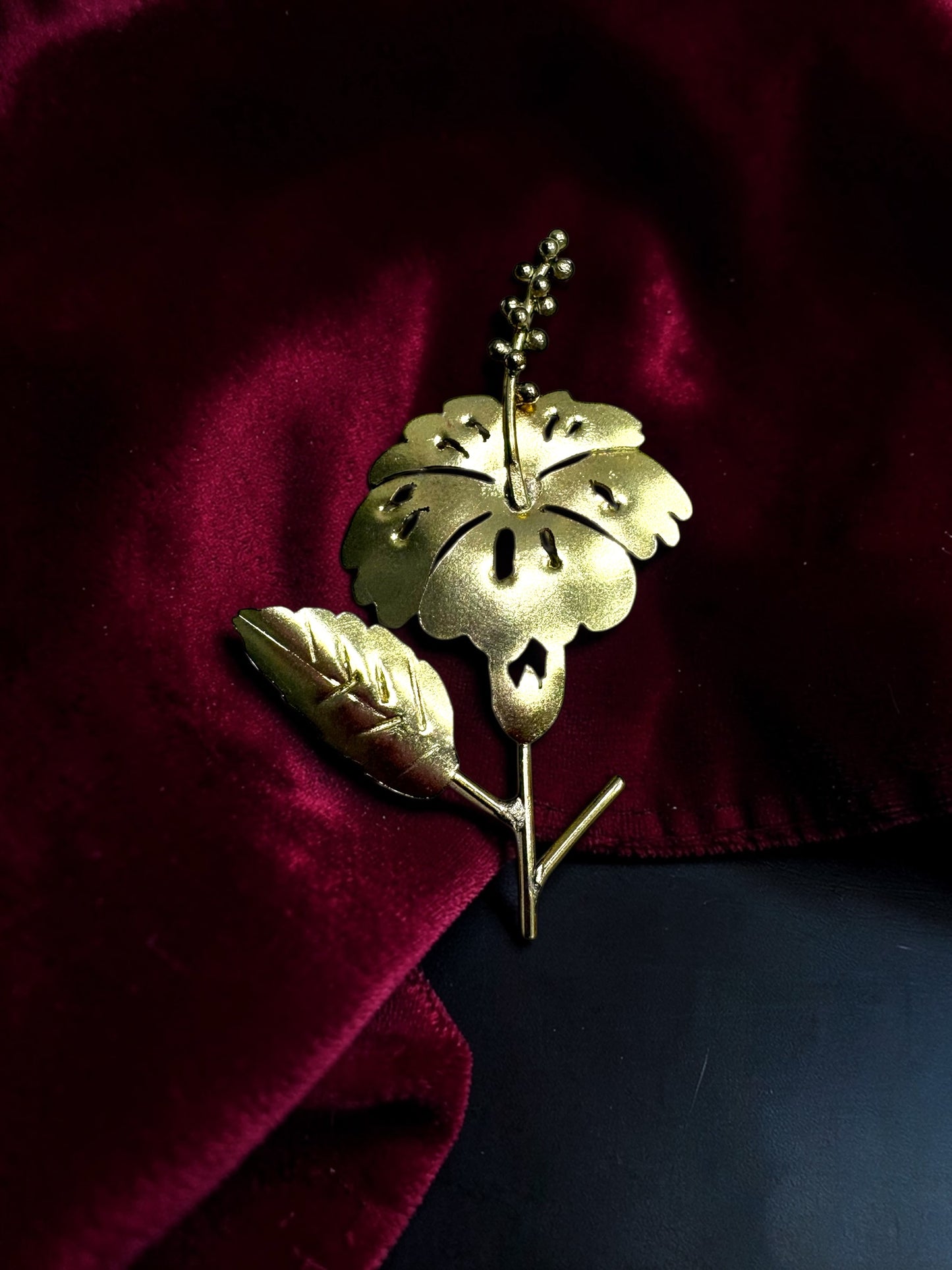 Hibiscus Flower Brass Brooch