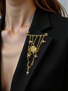 Coin and Chains Brass Brooch