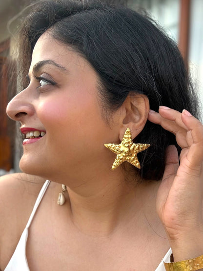 Starfish Corrie Asymmetric Brass Dangler Earrings