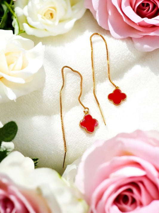 Red Flower Needle Earrings