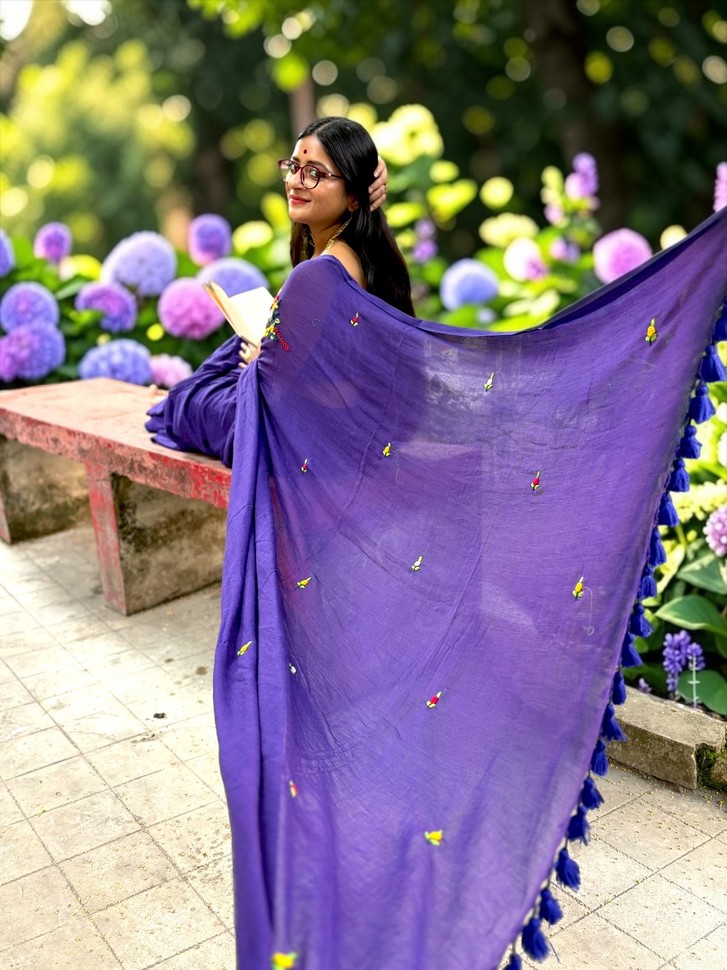 Guldasta Hand-Embroidered Handloom Saree - Purple