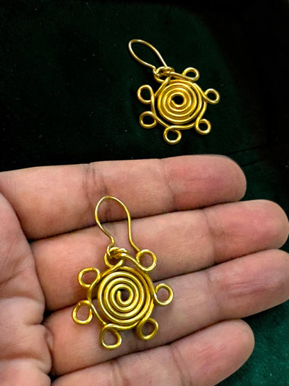 Spiral Flower Brass Dangler Earrings