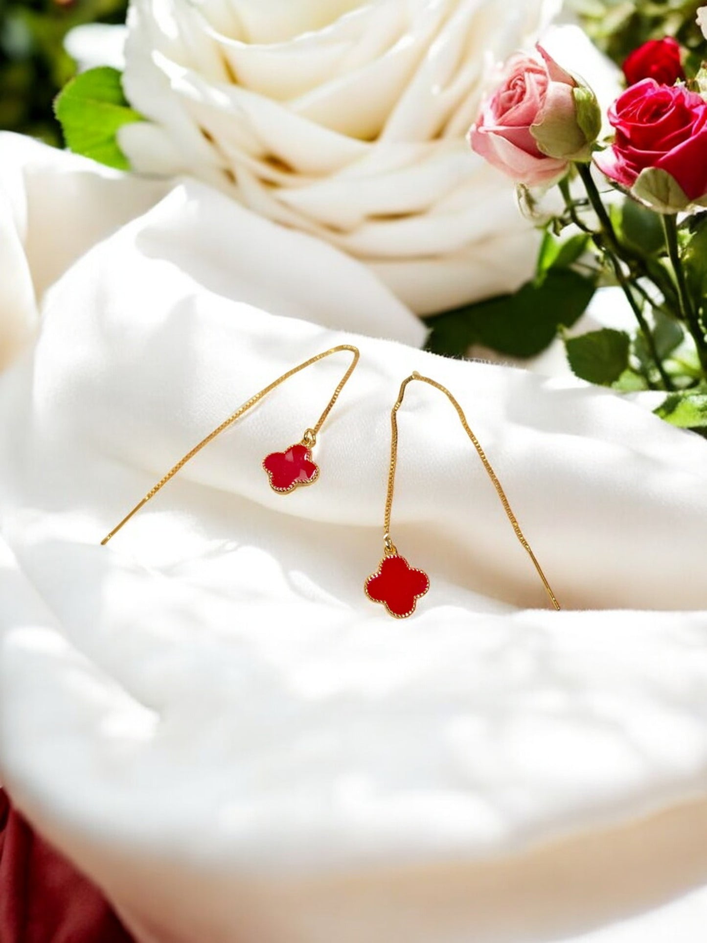 Red Flower Needle Earrings