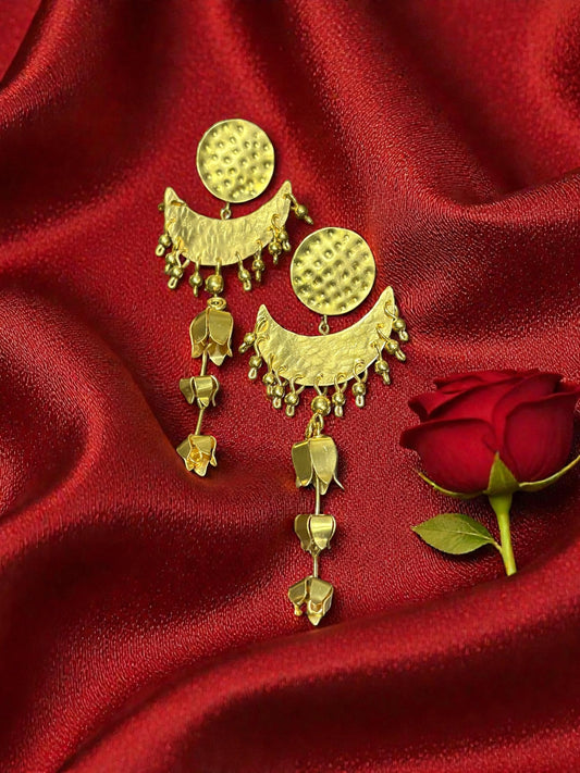 Moon Flower Brass Statement Dangler Earrings