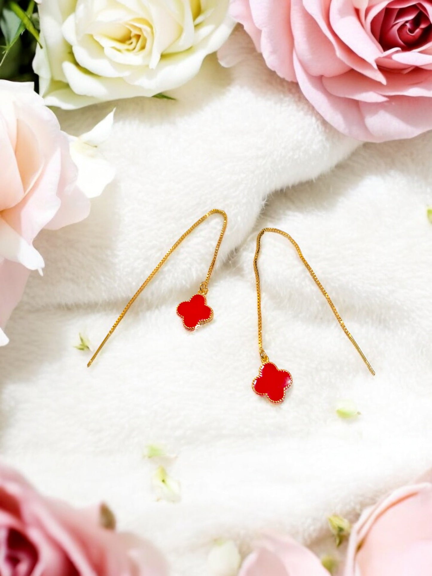 Red Flower Needle Earrings
