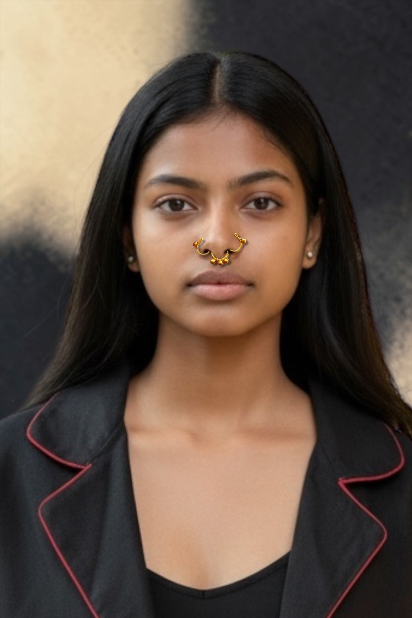 Trimurti Beaded Brass Septum Nose Ring