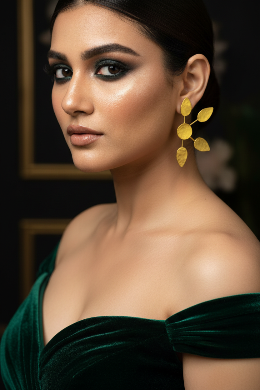 Leafy Chakra Brass Stud Earrings