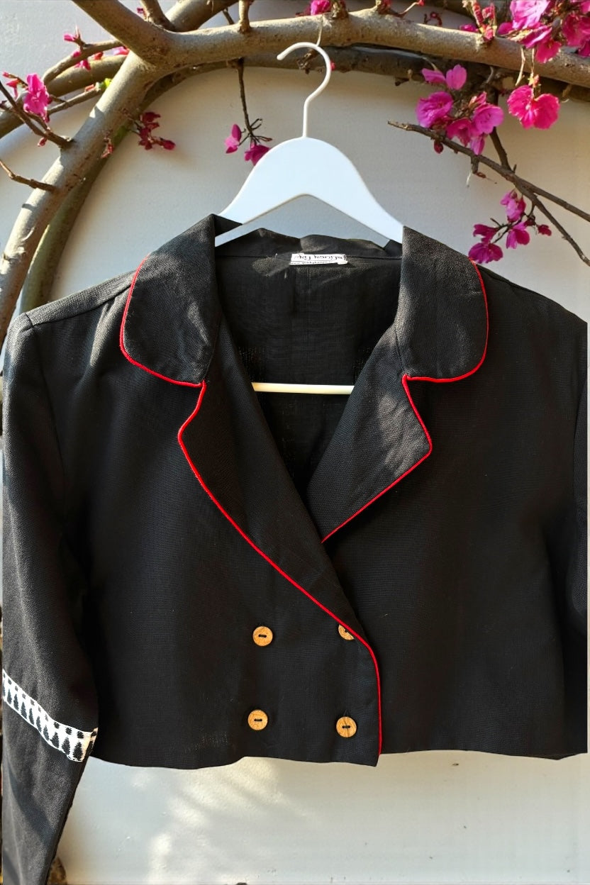 Donna Kanthastitch Cotton Cropped Jacket - Black