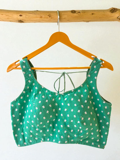 Green Rose Embroidered Sleeveless Blouse - Sea Green