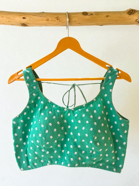 Green Rose Embroidered Sleeveless Blouse - Sea Green
