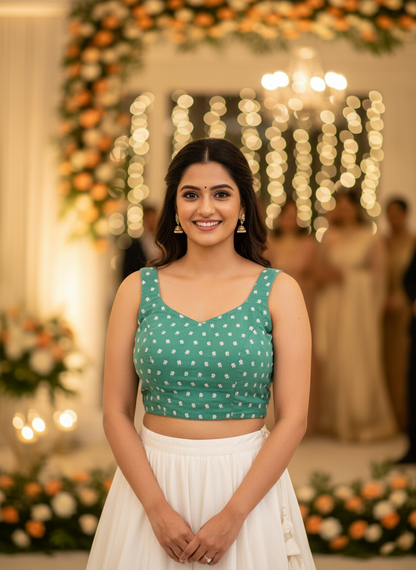 Green Rose Embroidered Sleeveless Blouse - Sea Green
