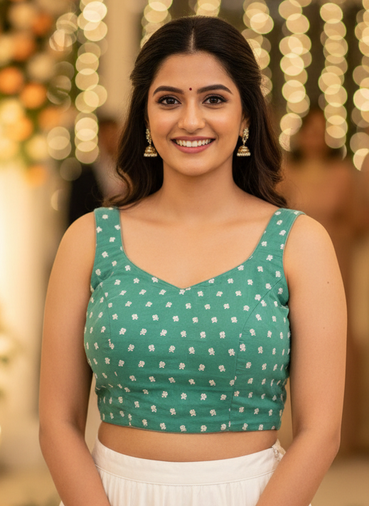 Green Rose Embroidered Sleeveless Blouse - Sea Green