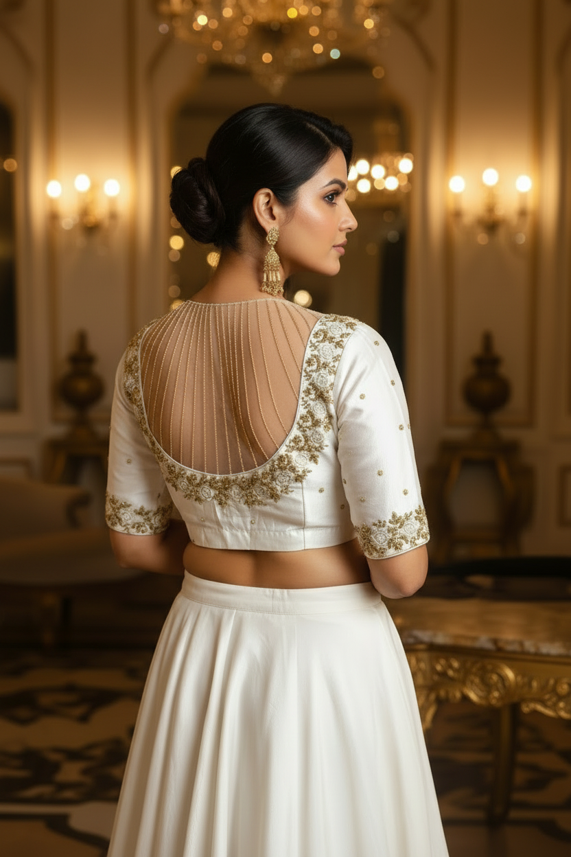 Ivory White Zardosi Embroidered Partywear Blouse
