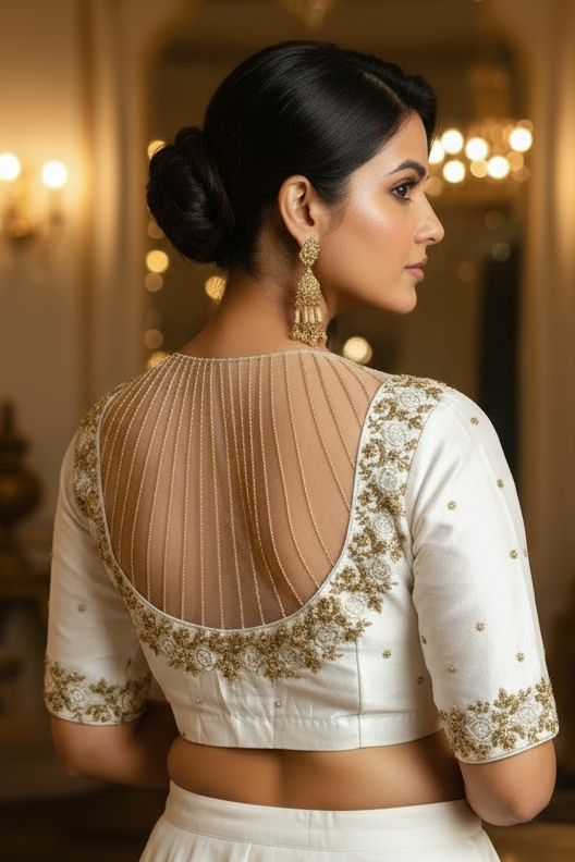 Ivory White Zardosi Embroidered Partywear Blouse