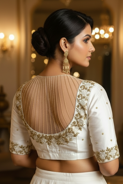 Ivory White Zardosi Embroidered Partywear Blouse