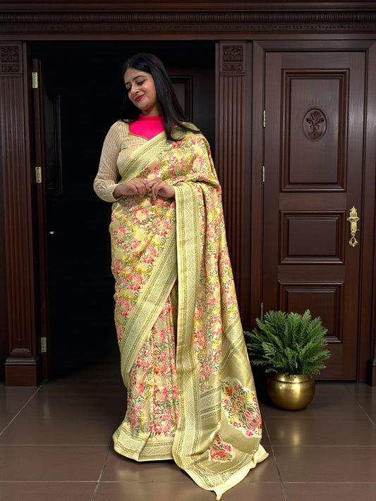 Manjari Pashmina Benarasi Saree - Cream