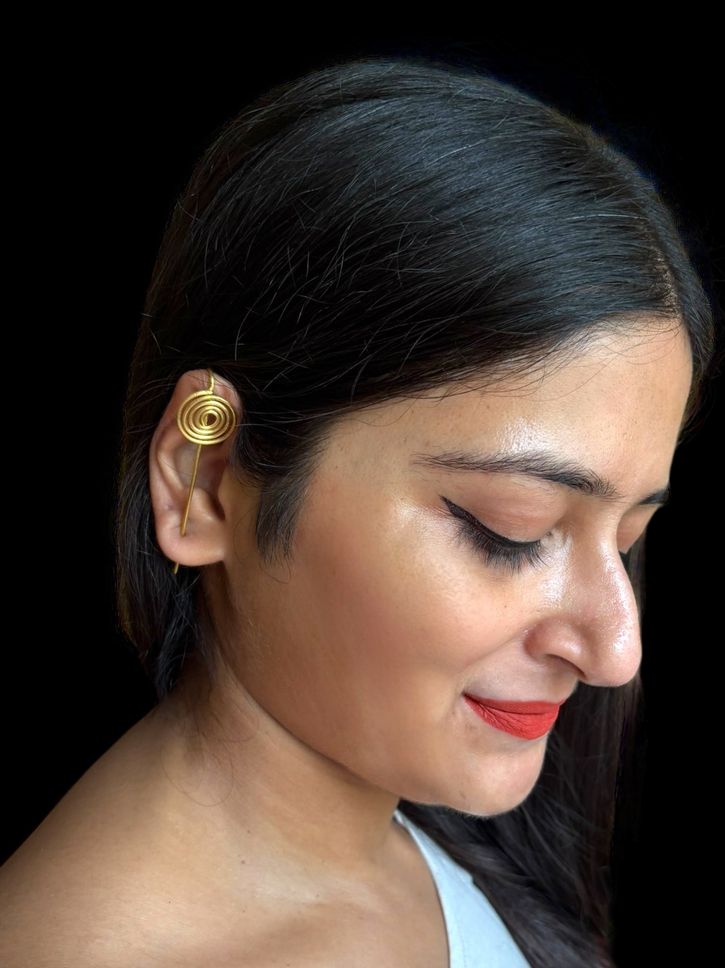 Minimalist Spiral Brass Earcuff Earrings