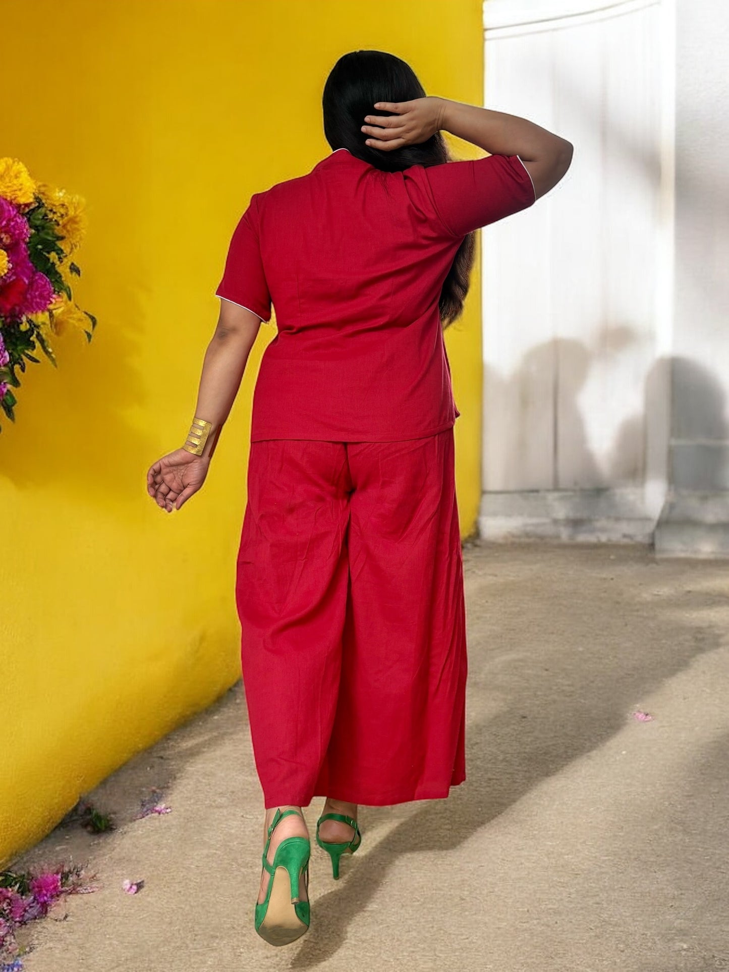 Leishi Embroidered Cotton Cheongsam Top & Trousers Coord Set