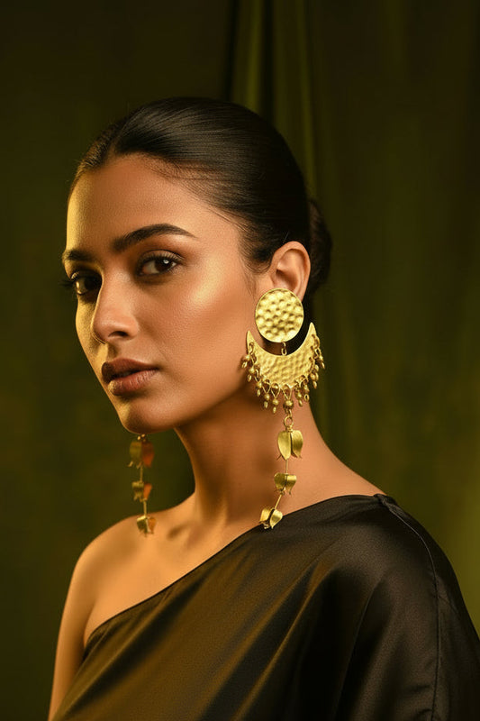 Moon Flower Brass Statement Dangler Earrings