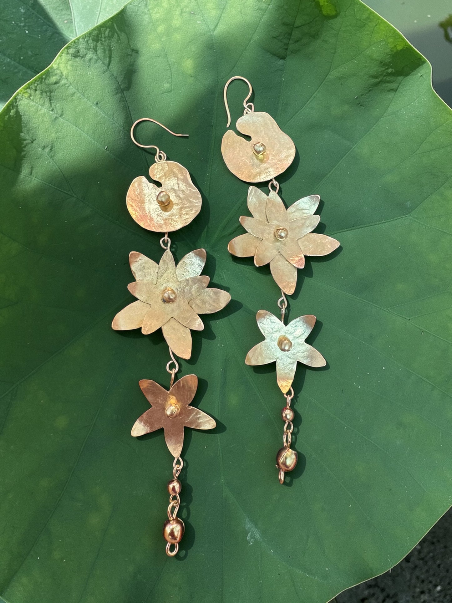 Lily Pond Brass Dangler Earrings
