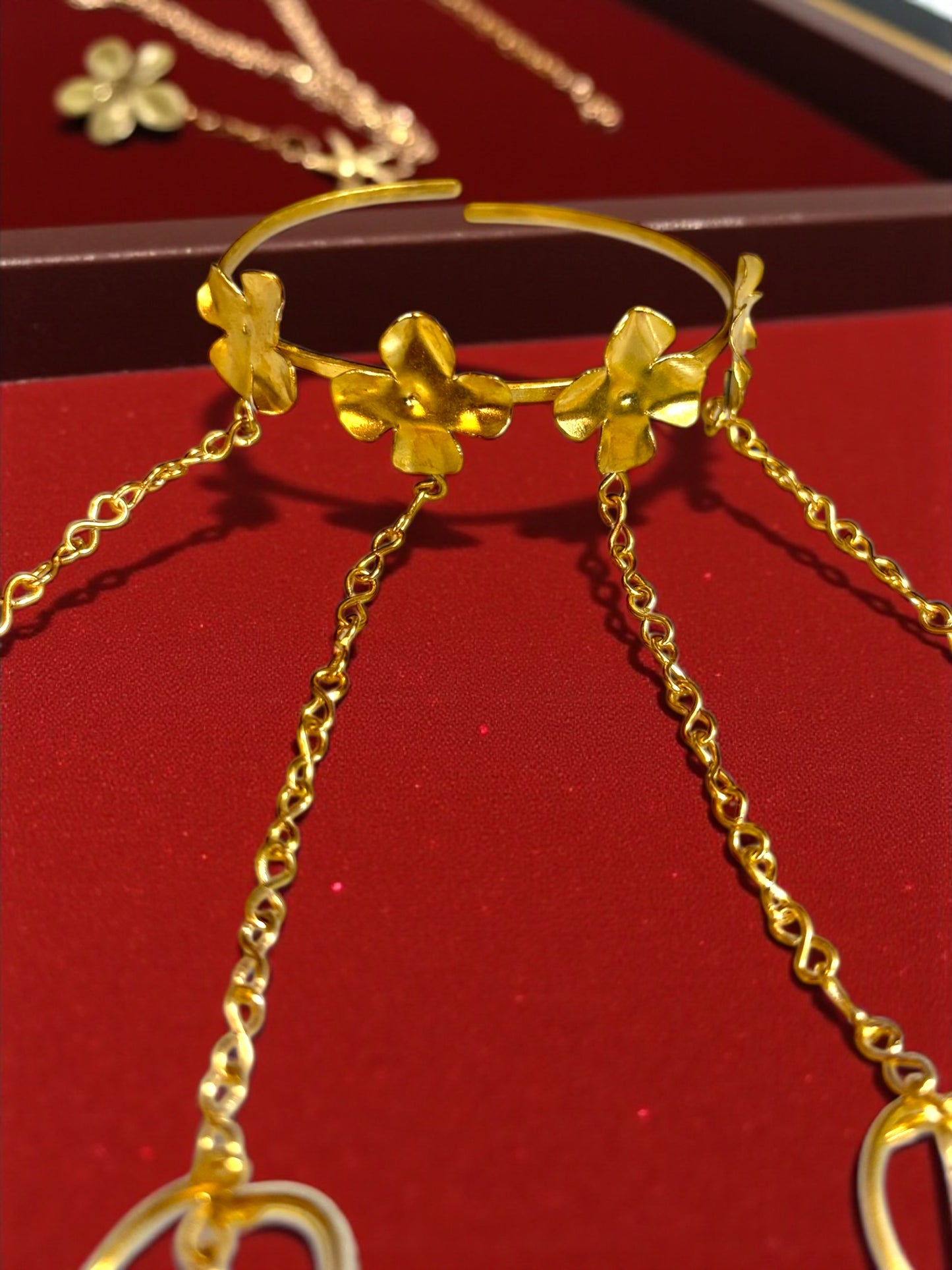 Ghungru Flower Brass Multi-Ring Hand Harness Bracelet