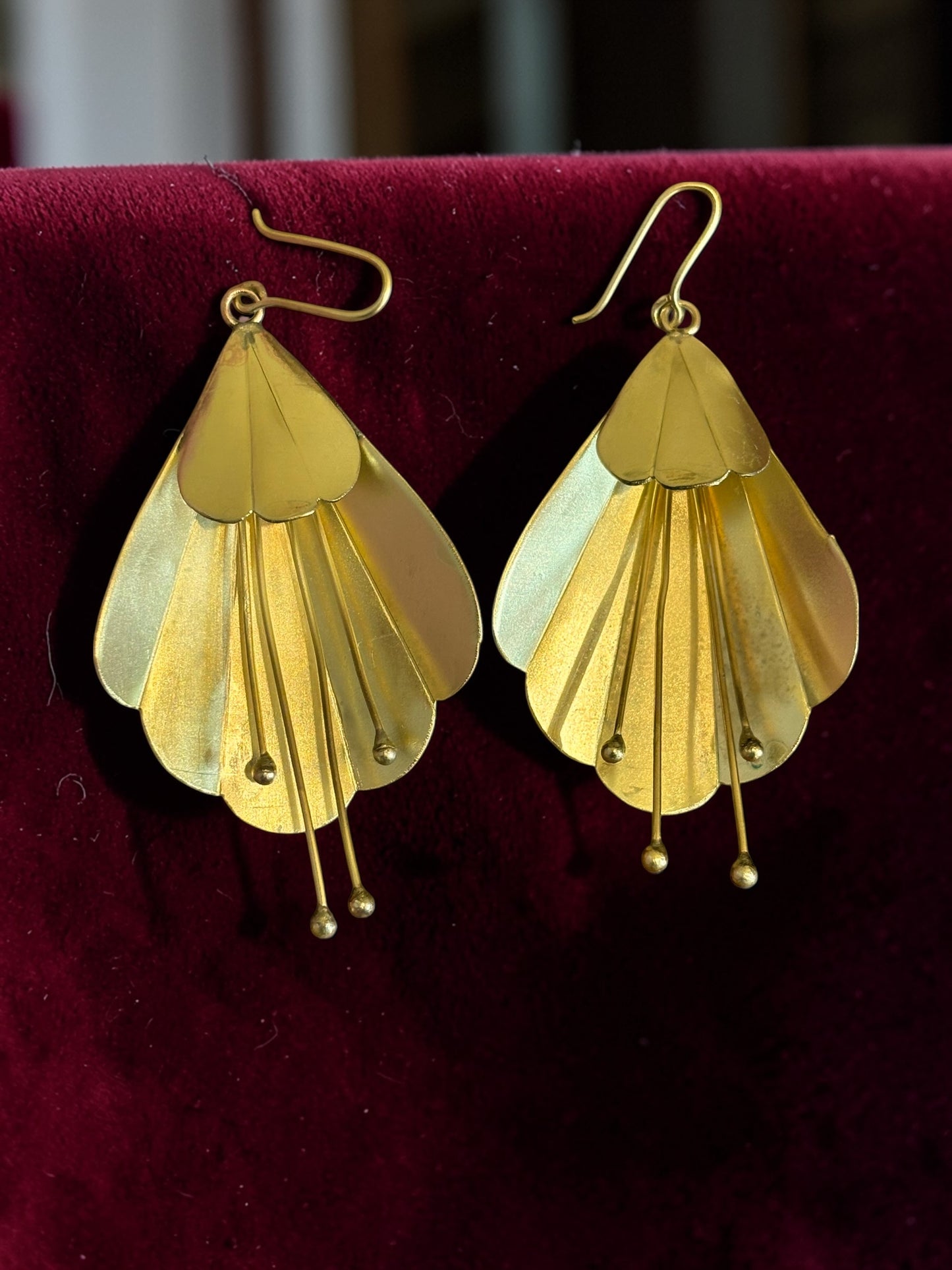 Dancing Lilies Brass Dangler Earrings