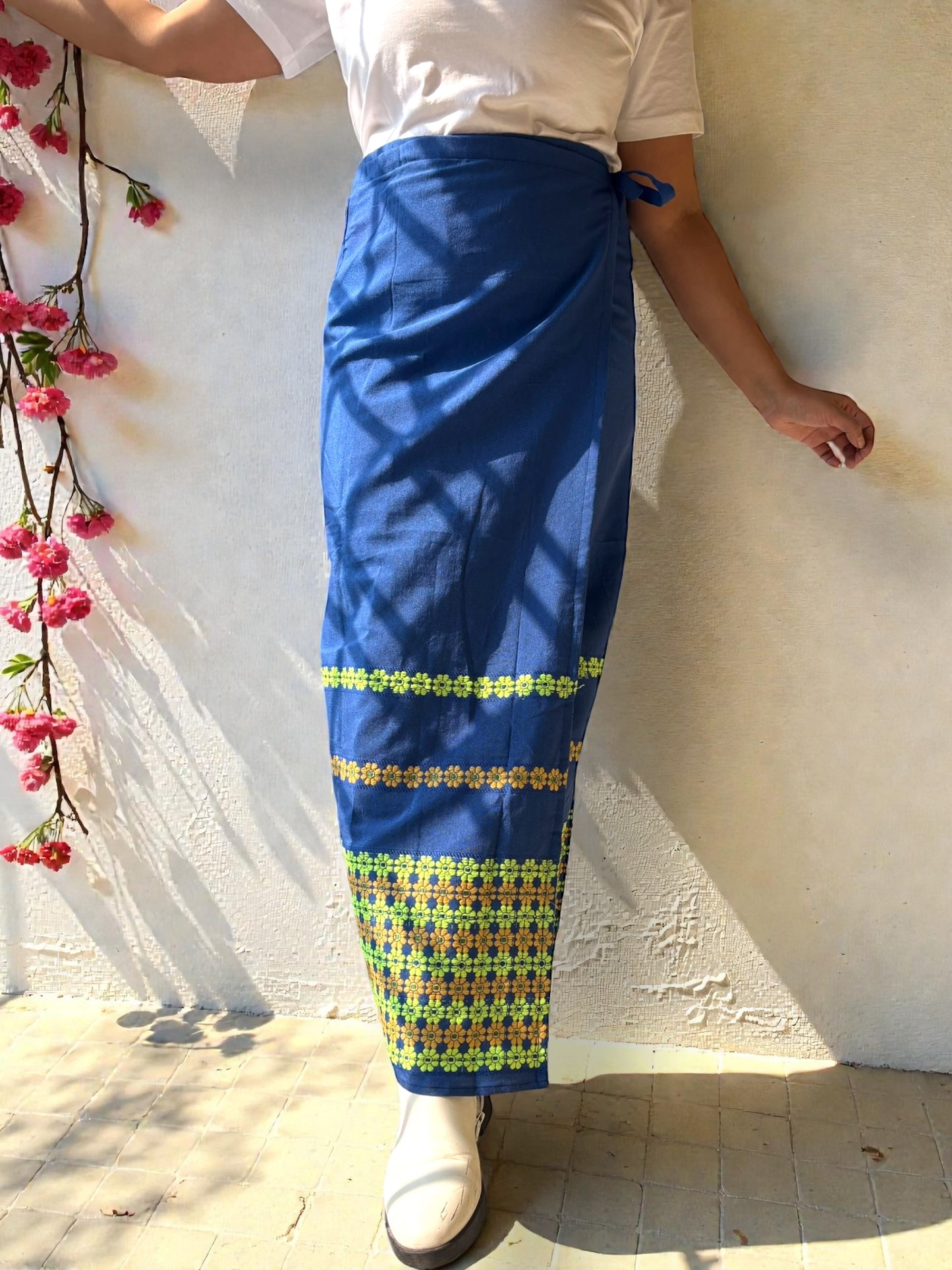 Naobi Assamese Cotton Wrap Skirt - Blue