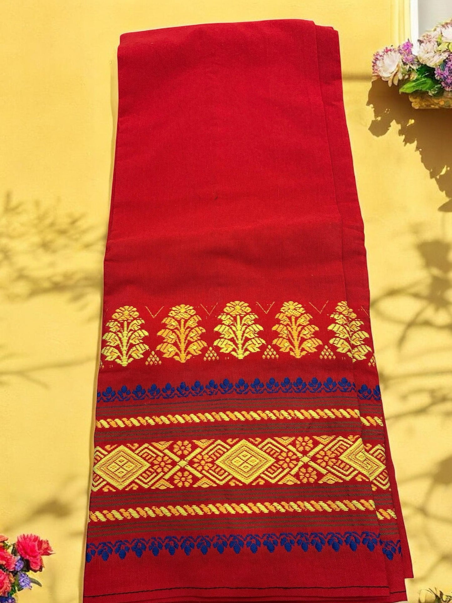 Naobi Assamese Cotton Wrap Skirt - Red