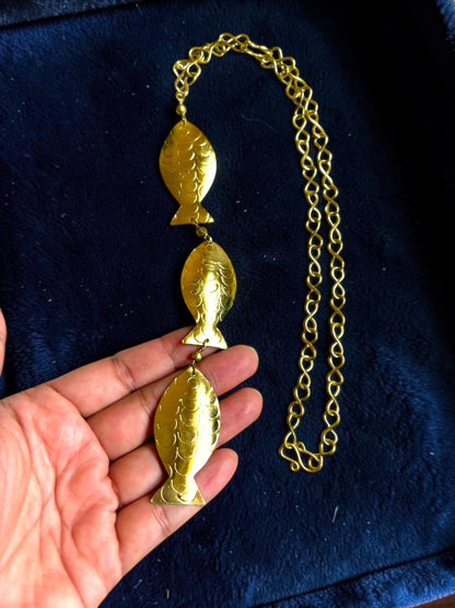 Meenakshi Brass Pendant Chain Necklace Jewelry Set (Necklace, Earrings)