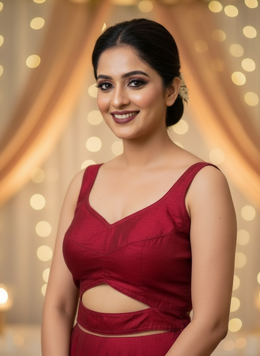 Peekaboo Sleeveless Blouse - Maroon